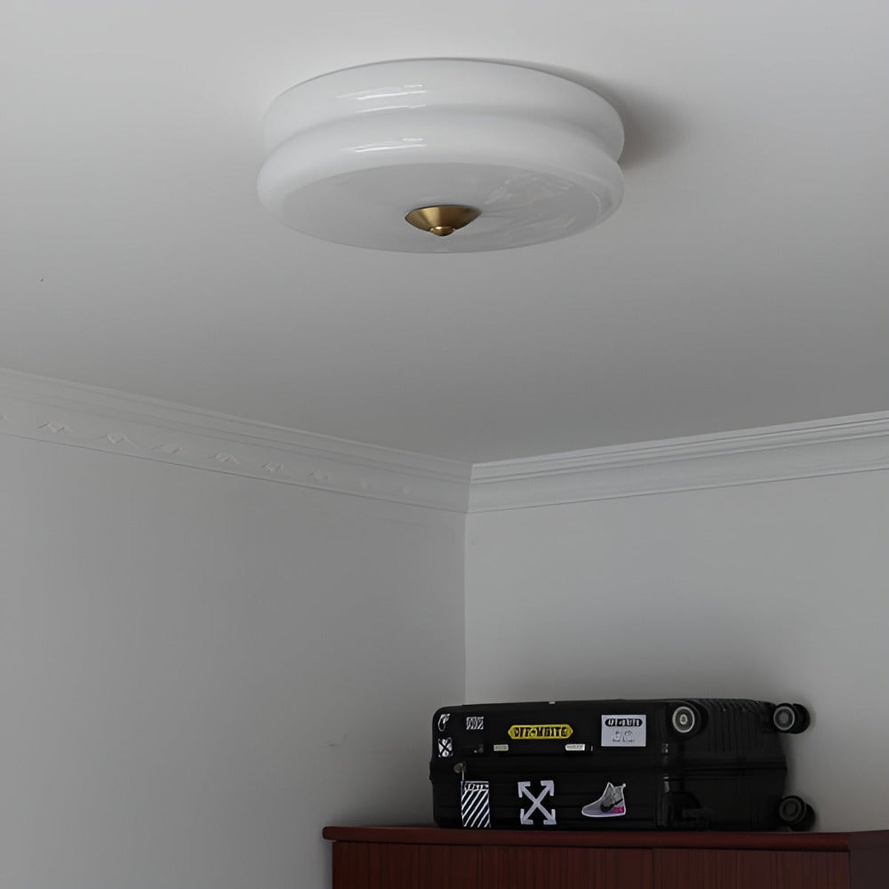 CremaHalo Plafonnier – Plafonnier Rond en Verre Crème avec LED Intégrée