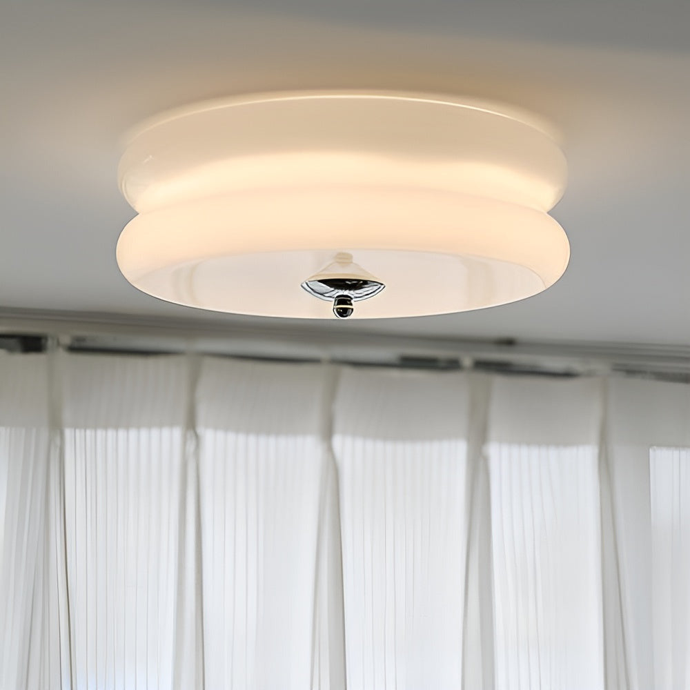 CremaHalo Plafonnier – Plafonnier Rond en Verre Crème avec LED Intégrée