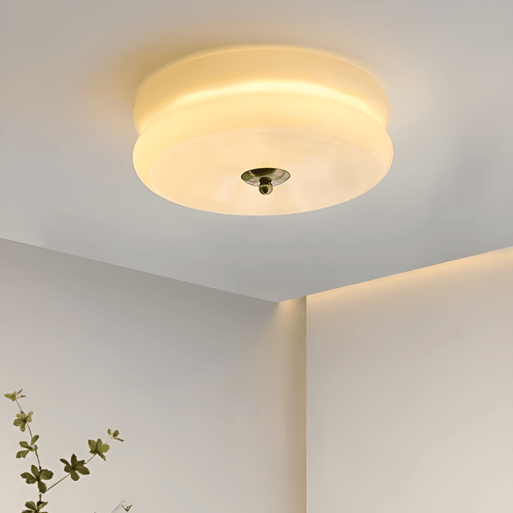CremaHalo Plafonnier – Plafonnier Rond en Verre Crème avec LED Intégrée