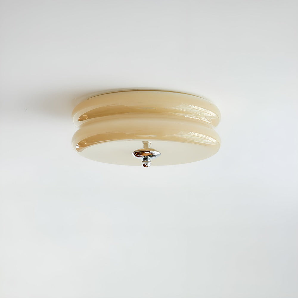 CremaHalo Plafonnier – Plafonnier Rond en Verre Crème avec LED Intégrée