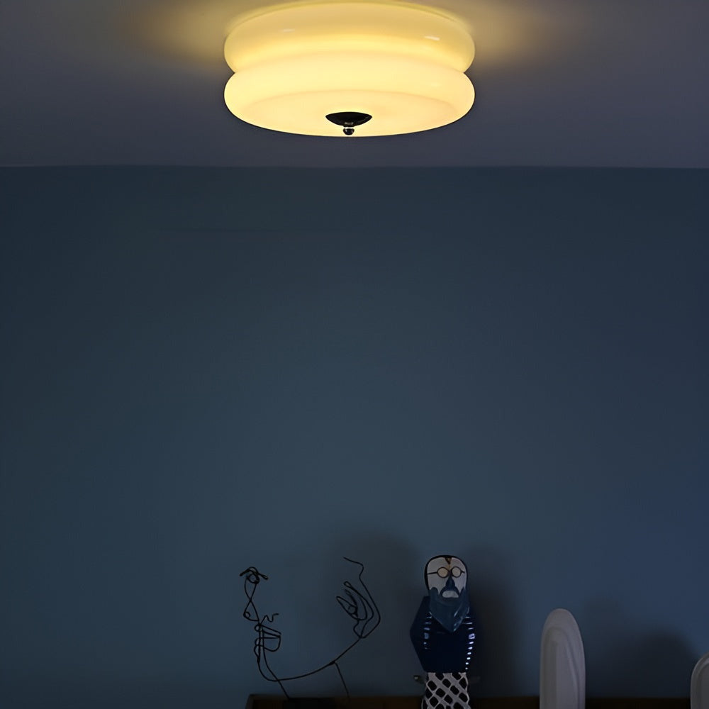 CremaHalo Plafonnier – Plafonnier Rond en Verre Crème avec LED Intégrée