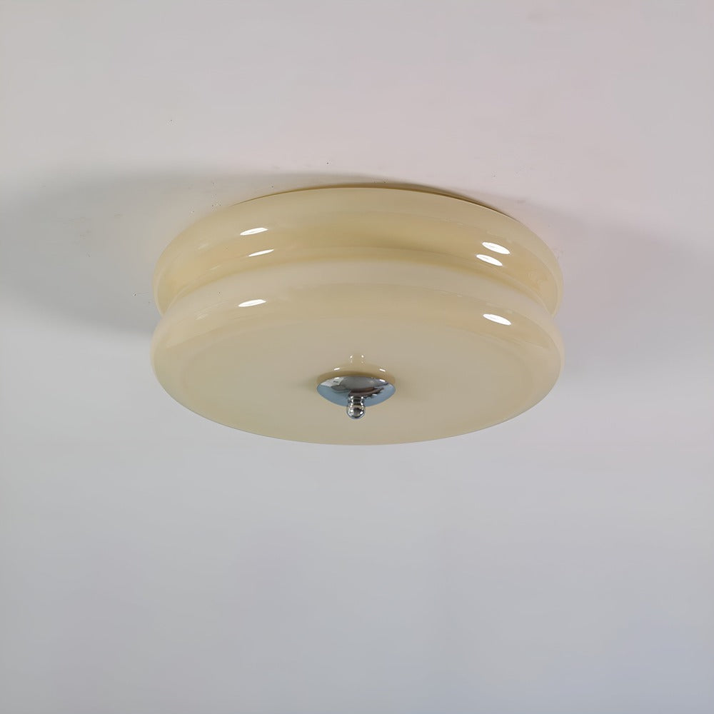 CremaHalo Plafonnier – Plafonnier Rond en Verre Crème avec LED Intégrée