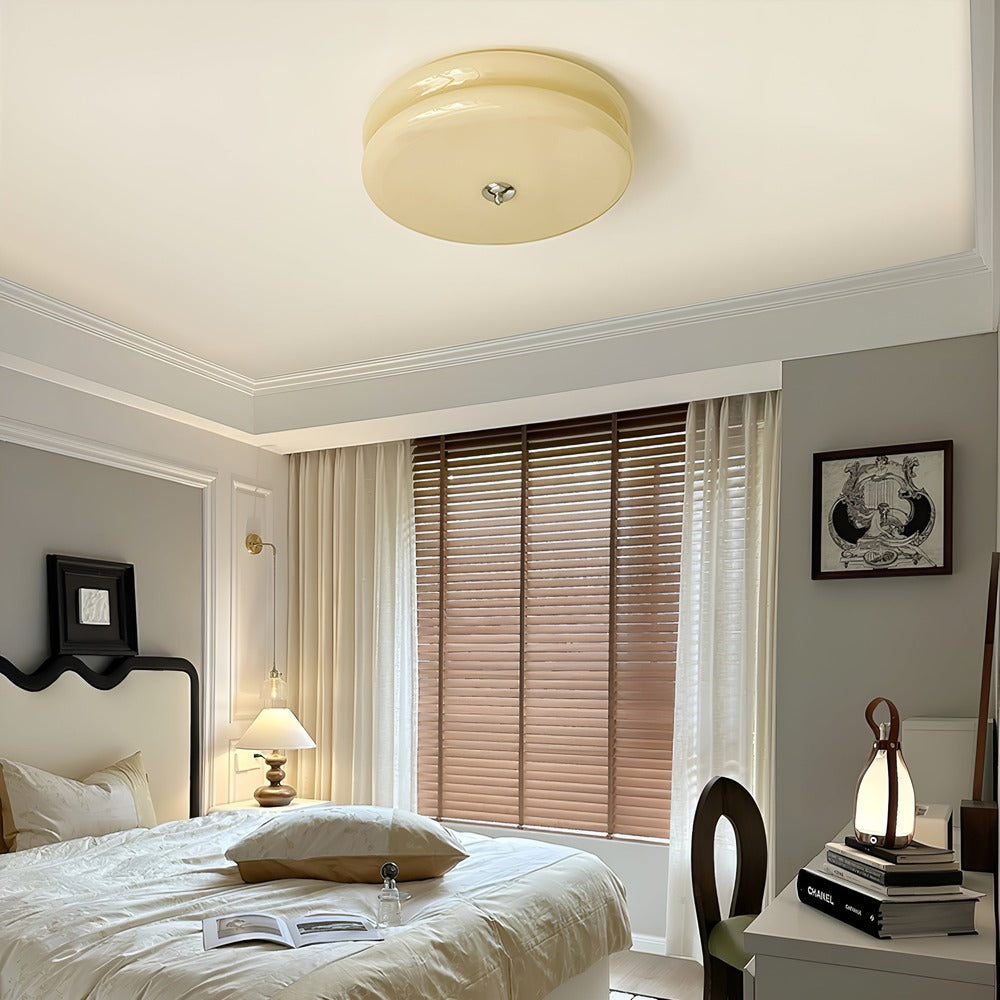 CremaHalo Plafonnier – Plafonnier Rond en Verre Crème avec LED Intégrée