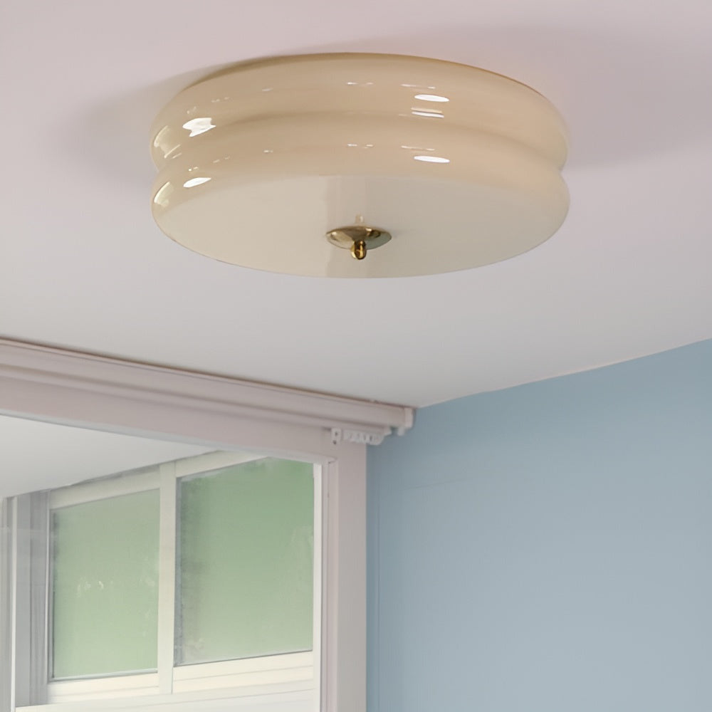 CremaHalo Plafonnier – Plafonnier Rond en Verre Crème avec LED Intégrée
