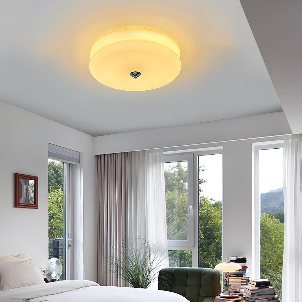CremaHalo Plafonnier – Plafonnier Rond en Verre Crème avec LED Intégrée
