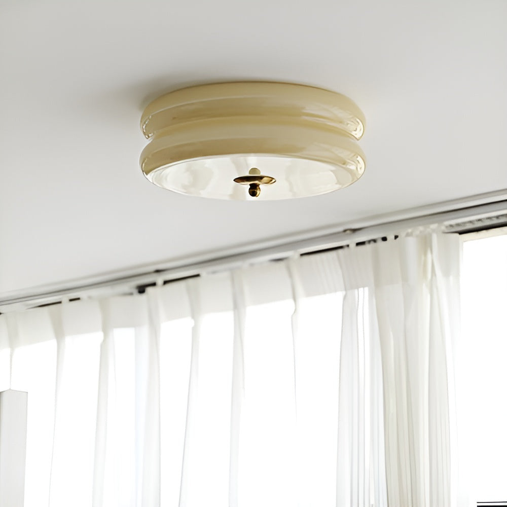 CremaHalo Plafonnier – Plafonnier Rond en Verre Crème avec LED Intégrée