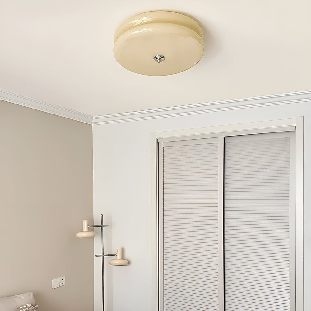 CremaHalo Plafonnier – Plafonnier Rond en Verre Crème avec LED Intégrée