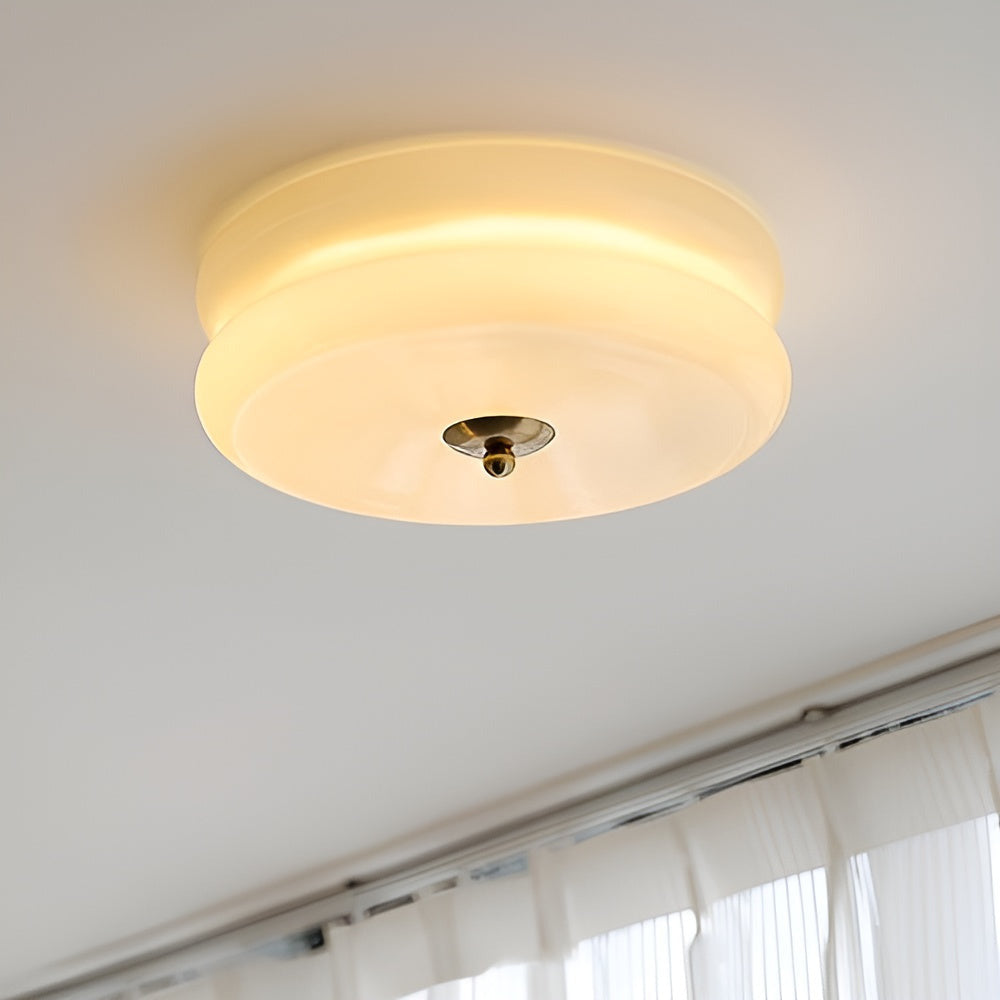 CremaHalo Plafonnier – Plafonnier Rond en Verre Crème avec LED Intégrée