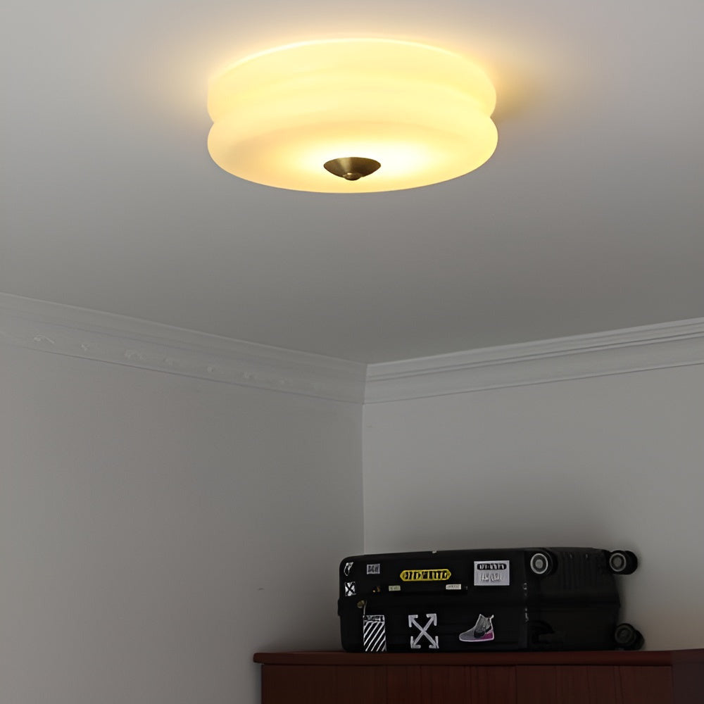 CremaHalo Plafonnier – Plafonnier Rond en Verre Crème avec LED Intégrée