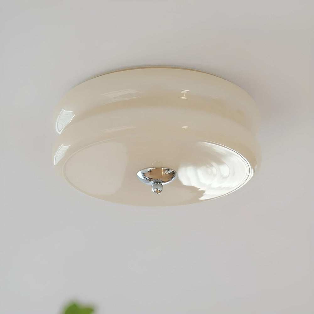 CremaHalo Plafonnier – Plafonnier Rond en Verre Crème avec LED Intégrée