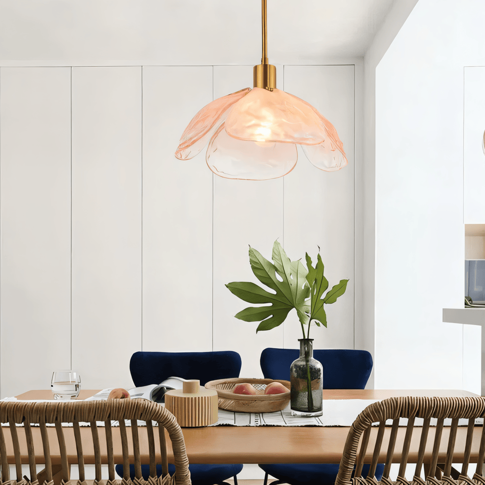 Suspension en verre coloré – design floral avec lumière LED