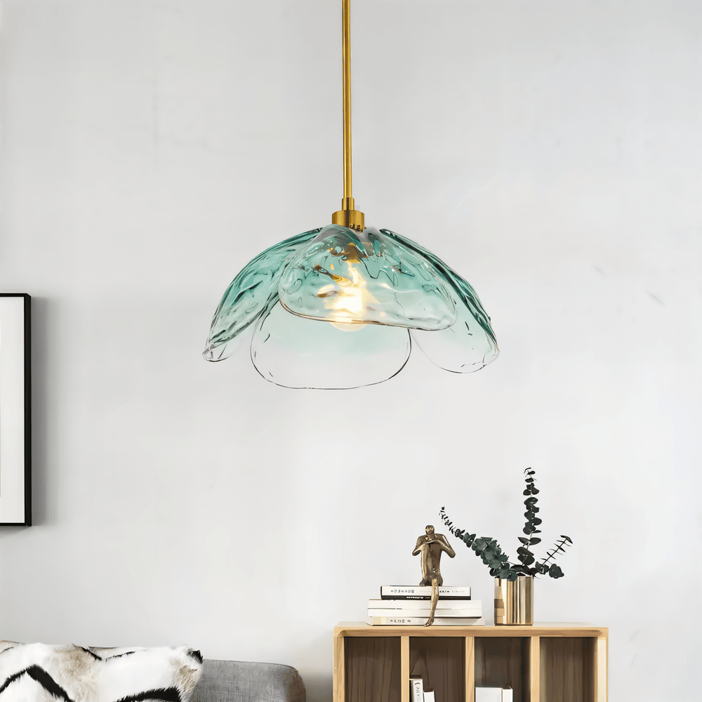 Suspension en verre coloré – design floral avec lumière LED