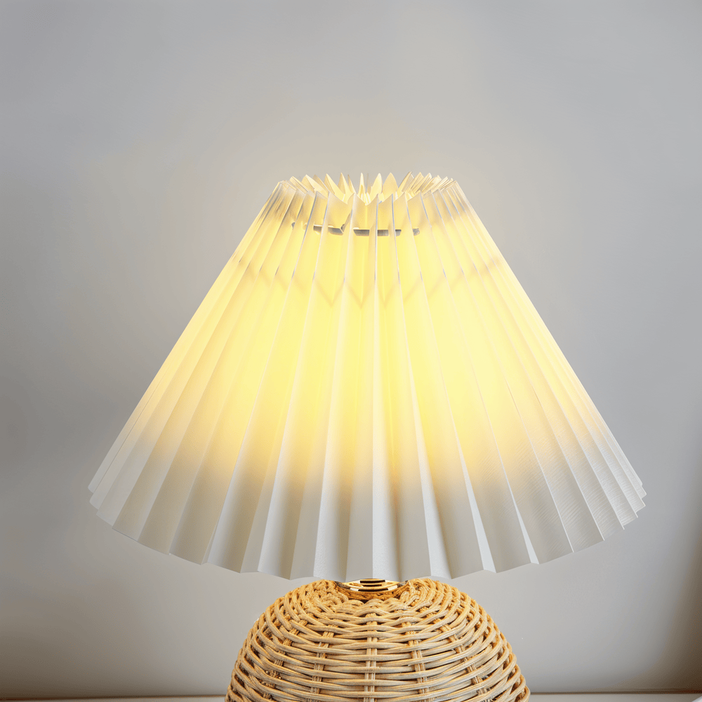 RaffiaGlow – Lampe de Table Plissée en Rotin au Design Rétro