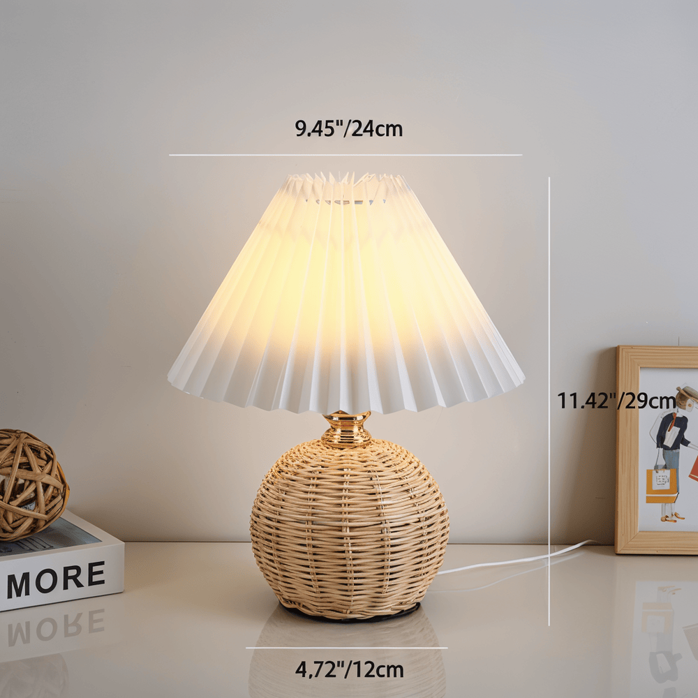 RaffiaGlow – Lampe de Table Plissée en Rotin au Design Rétro