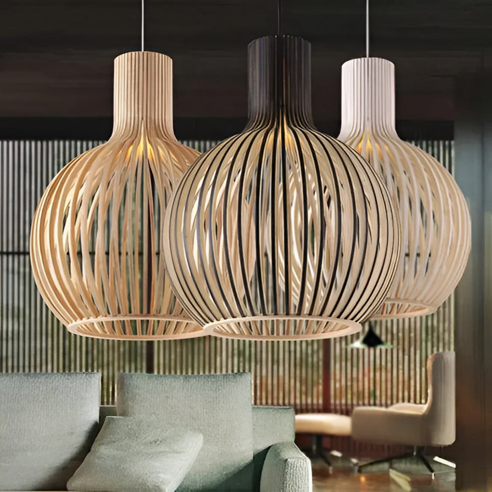 Lampe Suspendue Nordic Wood – Lampe Vintage en Bois avec Design Rustique pour le Salon
