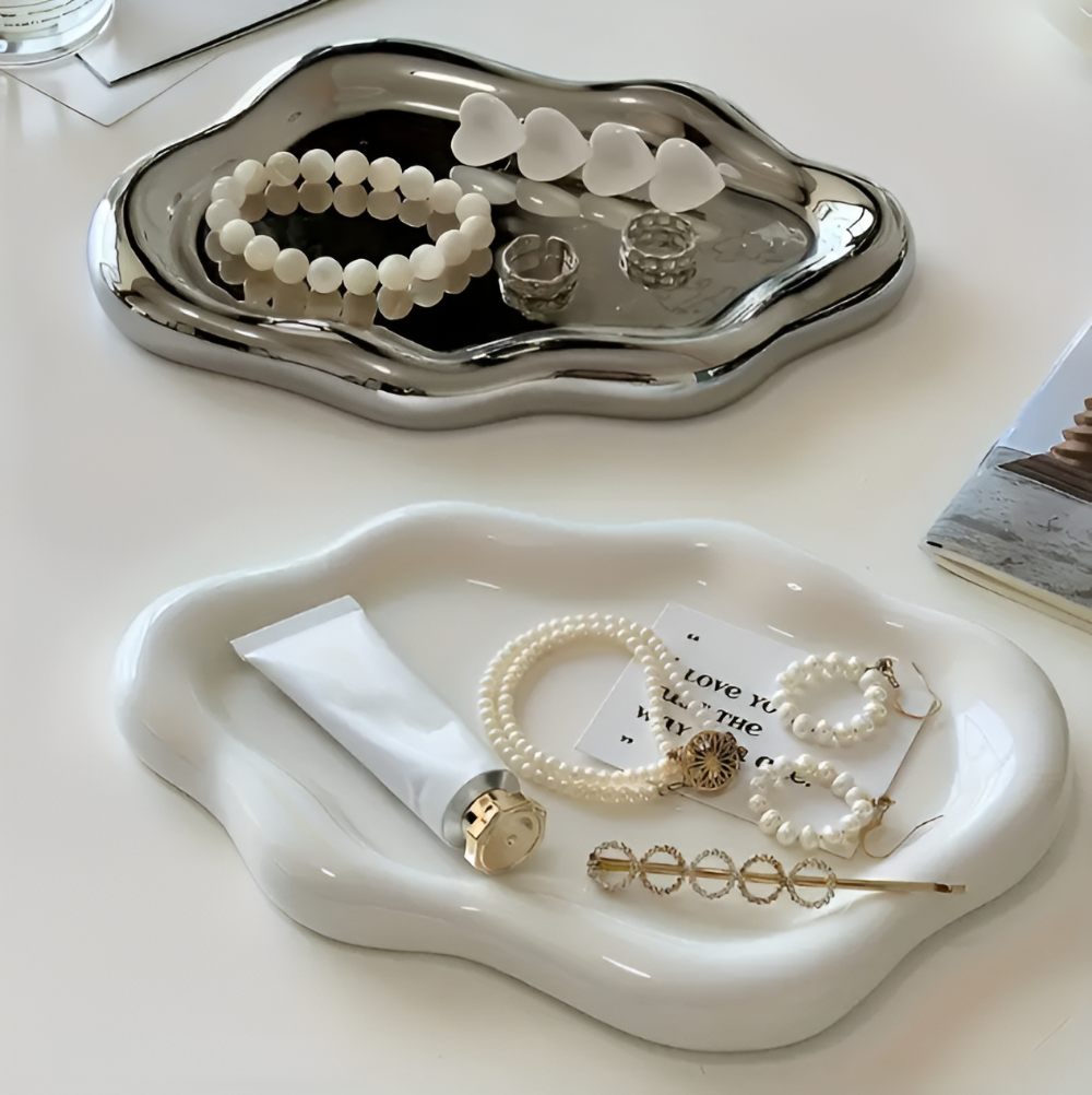 CeraCloud Plateau - Élégant Plateau à Bijoux Blanc - Plateau en Céramique Multifonctionnel