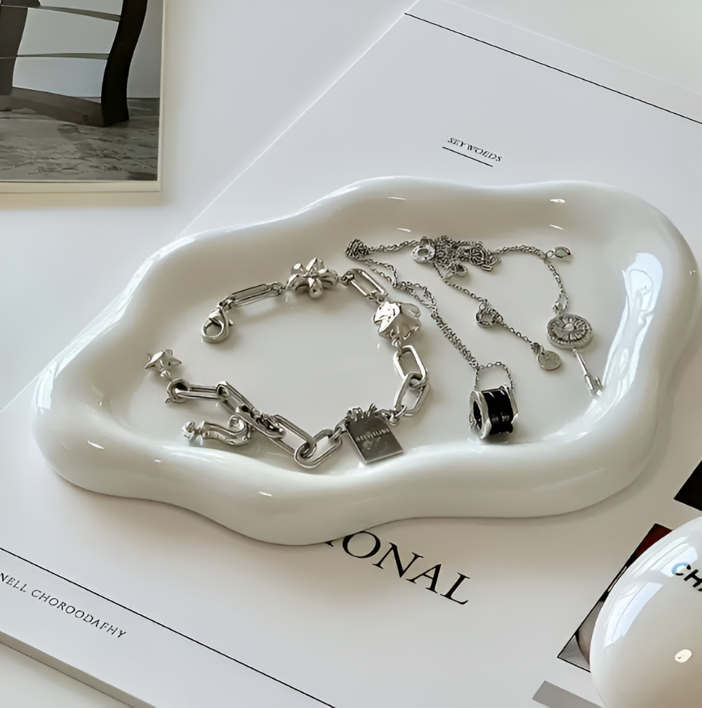 CeraCloud Plateau - Élégant Plateau à Bijoux Blanc - Plateau en Céramique Multifonctionnel