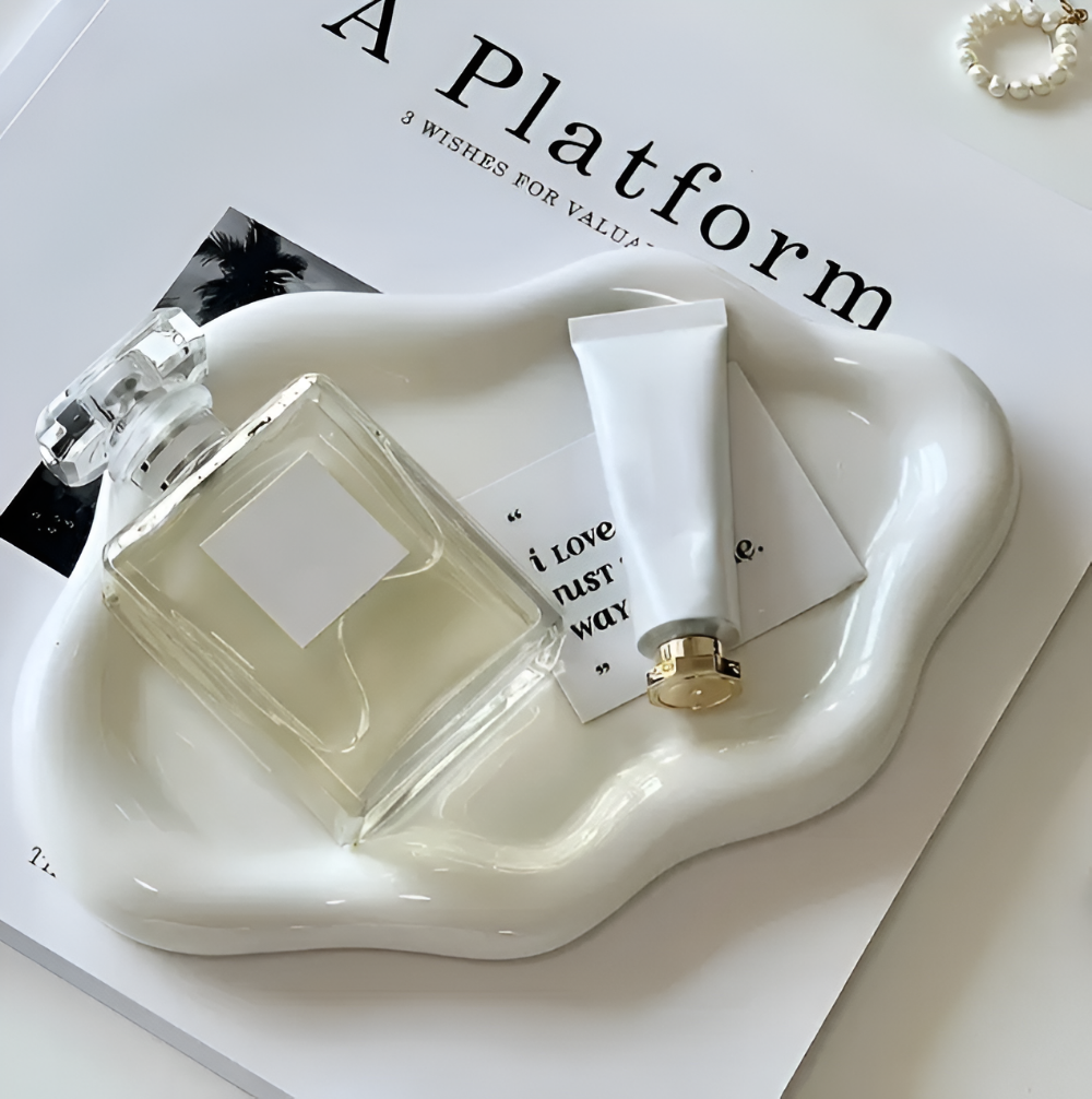 CeraCloud Plateau - Élégant Plateau à Bijoux Blanc - Plateau en Céramique Multifonctionnel
