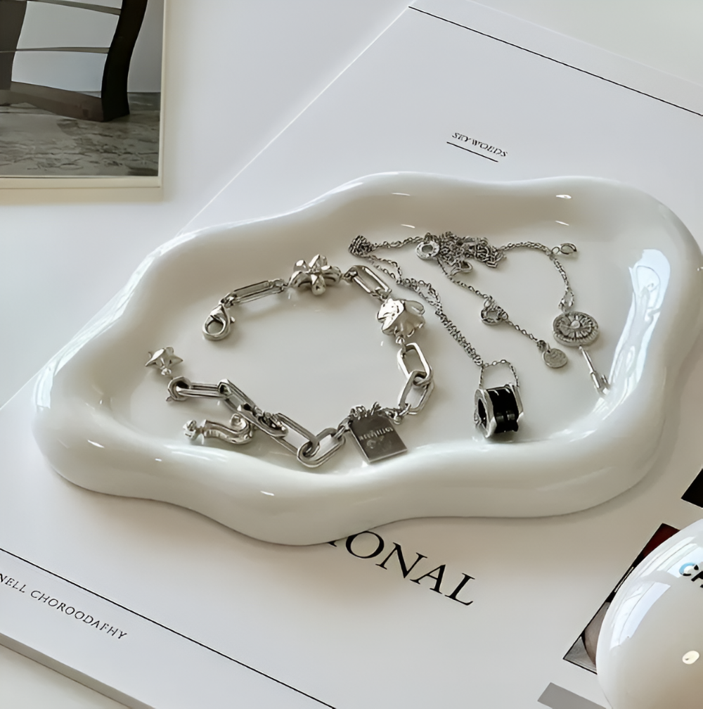 CeraCloud Plateau - Élégant Plateau à Bijoux Blanc - Plateau en Céramique Multifonctionnel