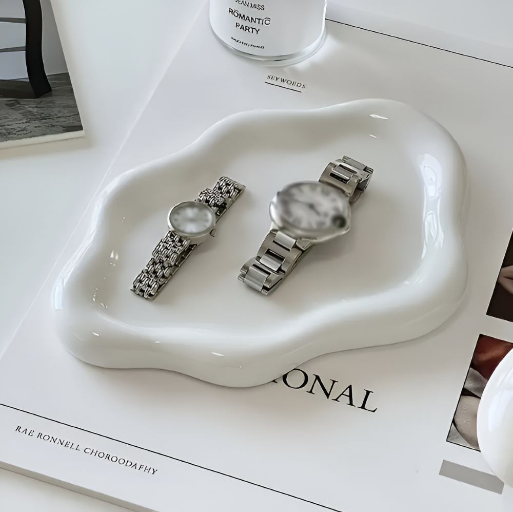 CeraCloud Plateau - Élégant Plateau à Bijoux Blanc - Plateau en Céramique Multifonctionnel