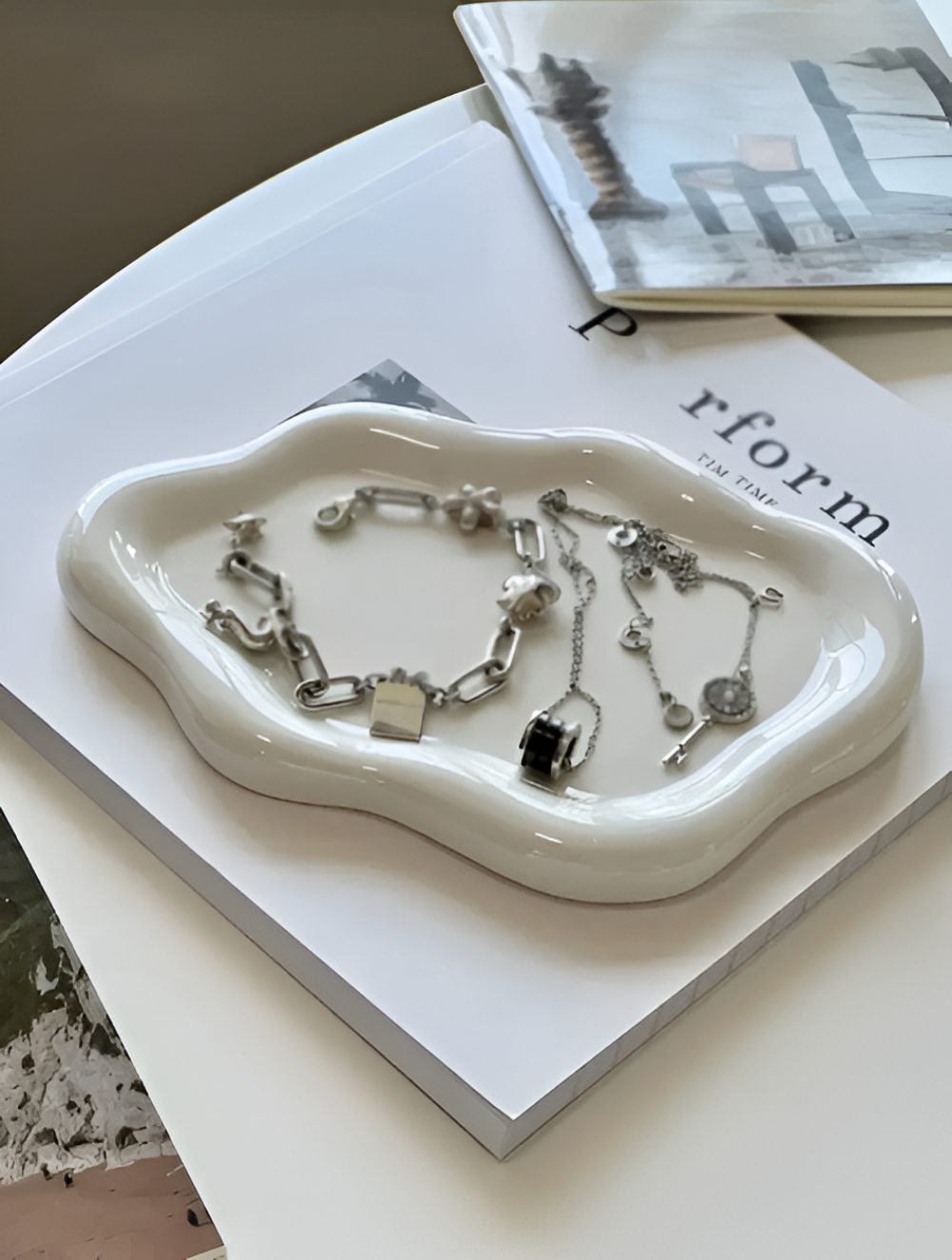 CeraCloud Plateau - Élégant Plateau à Bijoux Blanc - Plateau en Céramique Multifonctionnel