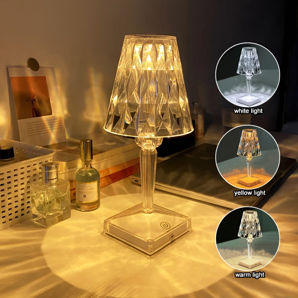 CrystalGlow - Lampe de bureau LED avec projection de cristal Lampe de nuit