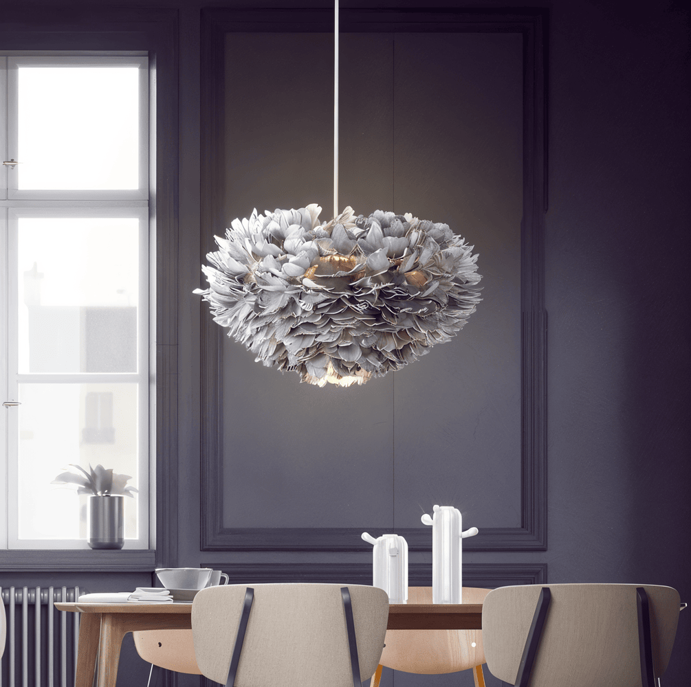 Lampe suspendue en plumes faite à la main – lampe de plafond réglable au design élégant