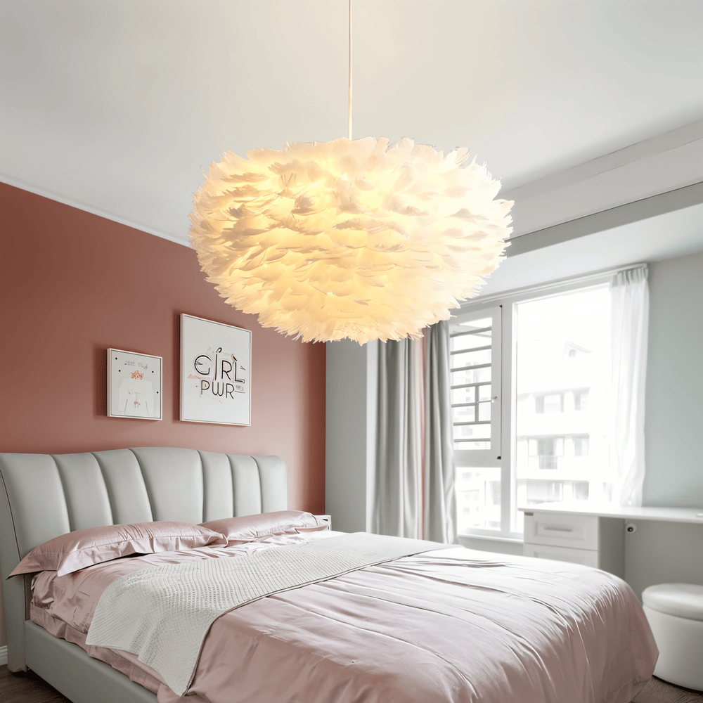 Lampe suspendue en plumes faite à la main – lampe de plafond réglable au design élégant
