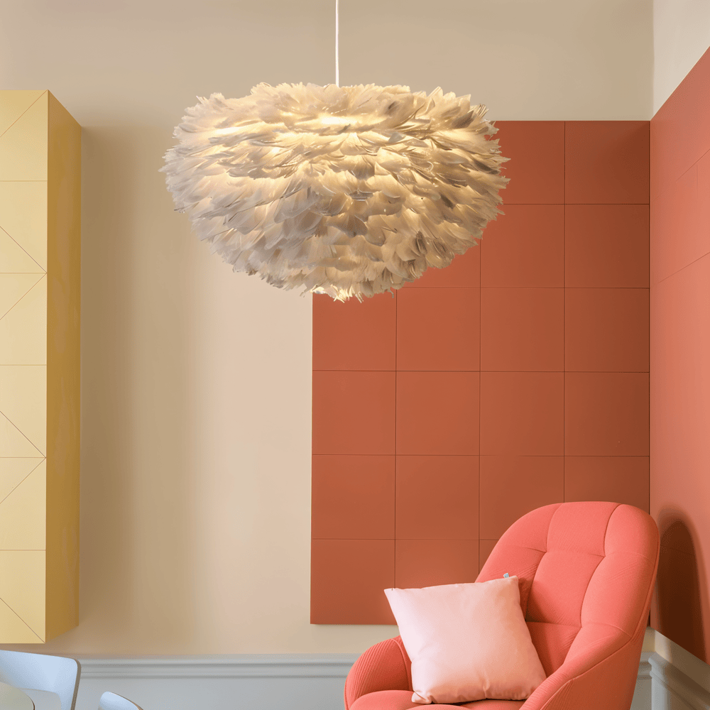 Lampe suspendue en plumes faite à la main – lampe de plafond réglable au design élégant