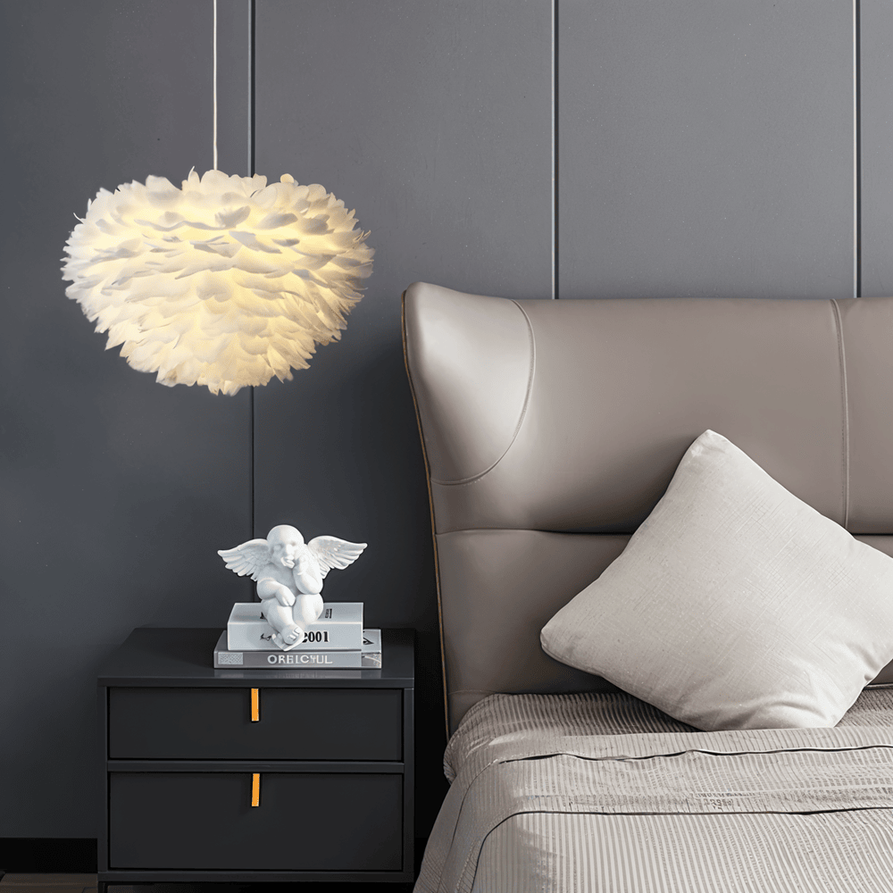 Lampe suspendue en plumes faite à la main – lampe de plafond réglable au design élégant