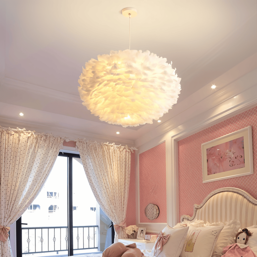 Lampe suspendue en plumes faite à la main – lampe de plafond réglable au design élégant
