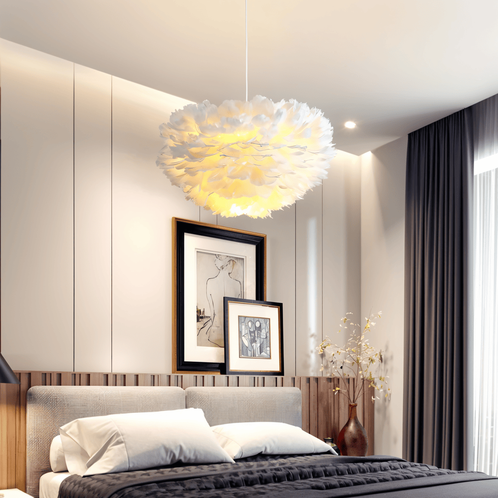 Lampe suspendue en plumes faite à la main – lampe de plafond réglable au design élégant