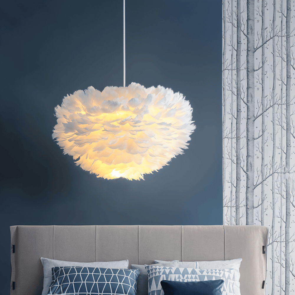 Lampe suspendue en plumes faite à la main – lampe de plafond réglable au design élégant