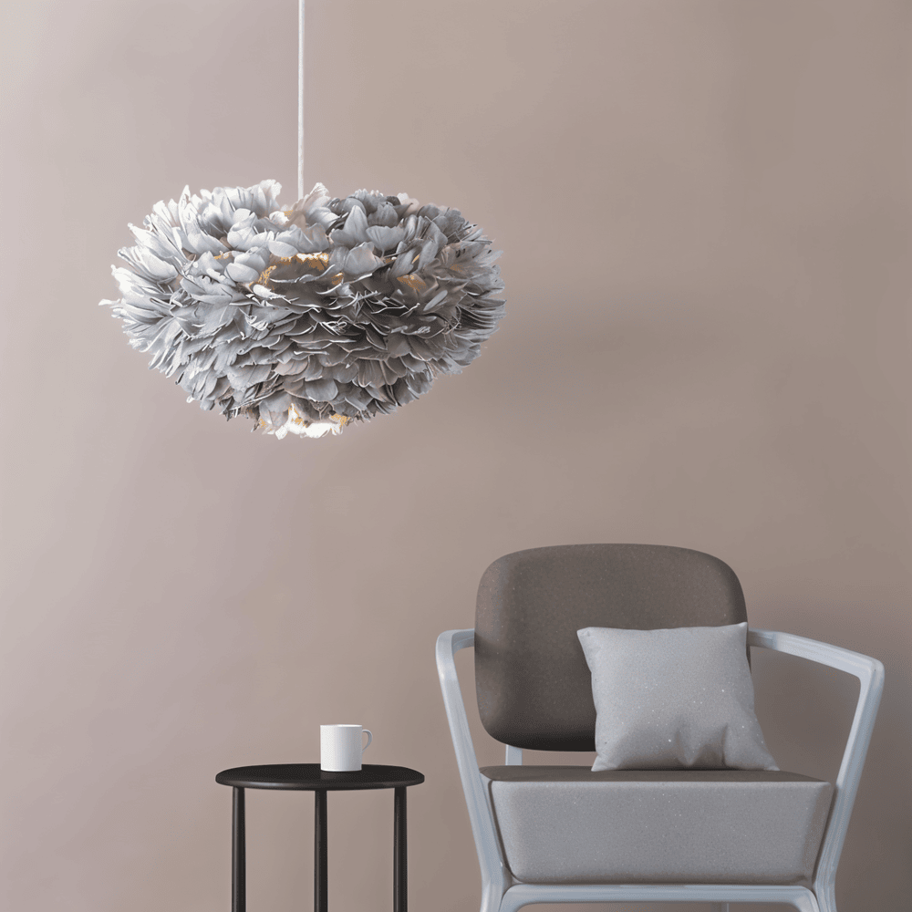 Lampe suspendue en plumes faite à la main – lampe de plafond réglable au design élégant