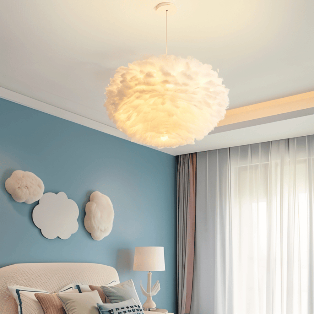 Lampe suspendue en plumes faite à la main – lampe de plafond réglable au design élégant