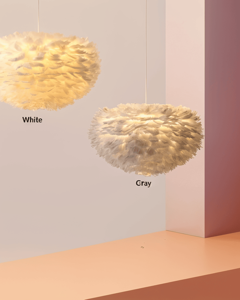 Lampe suspendue en plumes faite à la main – lampe de plafond réglable au design élégant