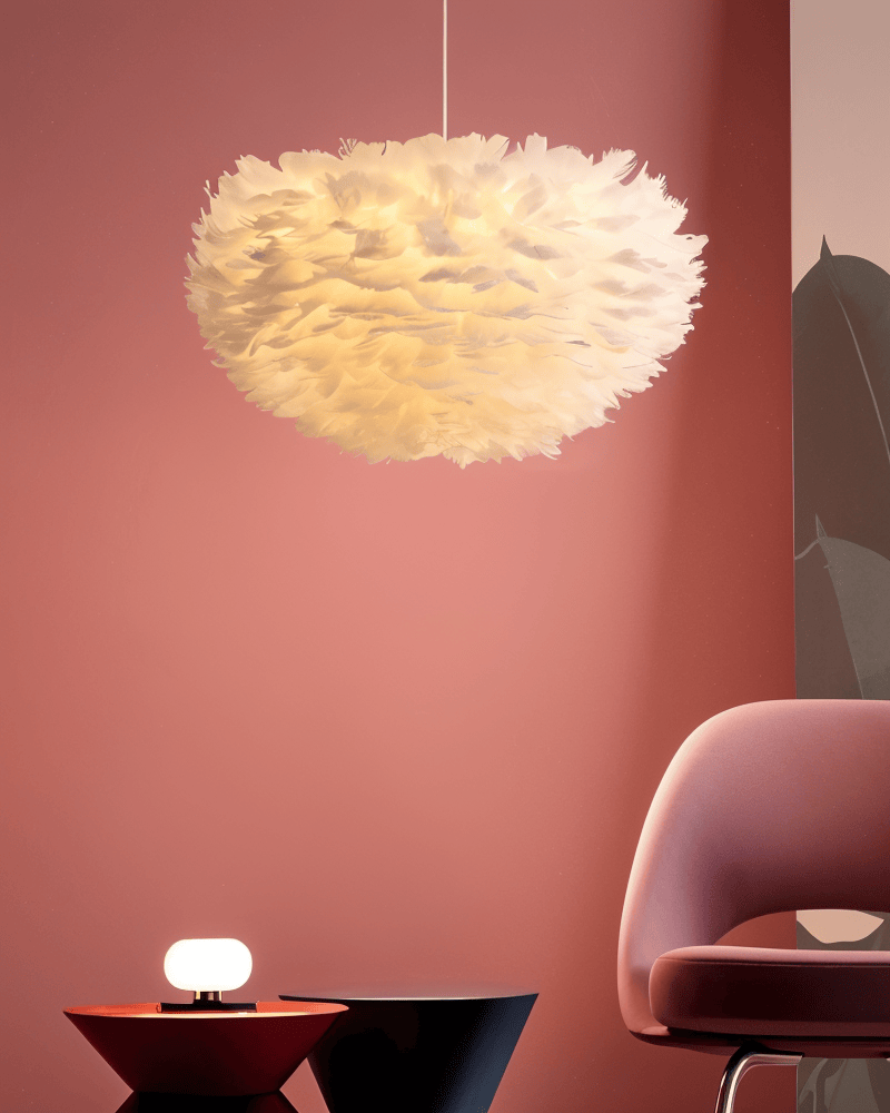 Lampe suspendue en plumes faite à la main – lampe de plafond réglable au design élégant