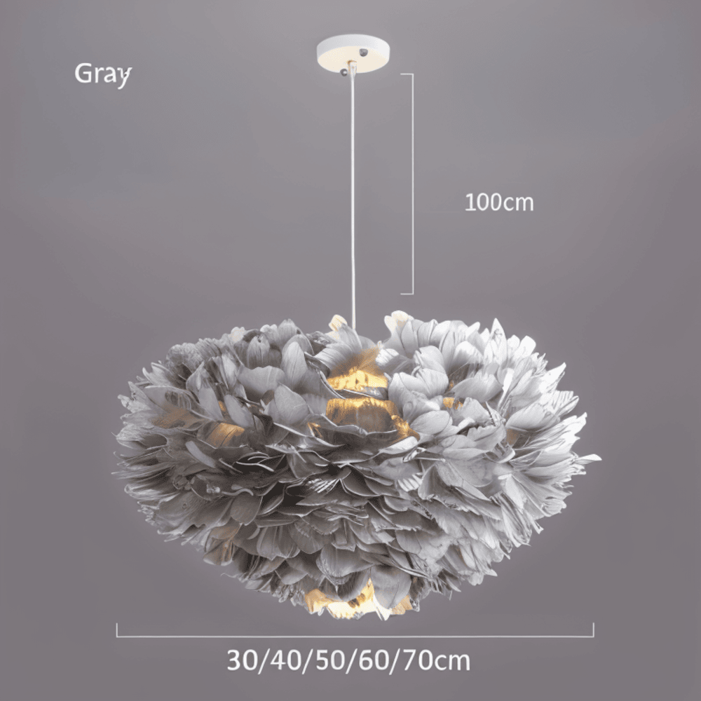 Lampe suspendue en plumes faite à la main – lampe de plafond réglable au design élégant