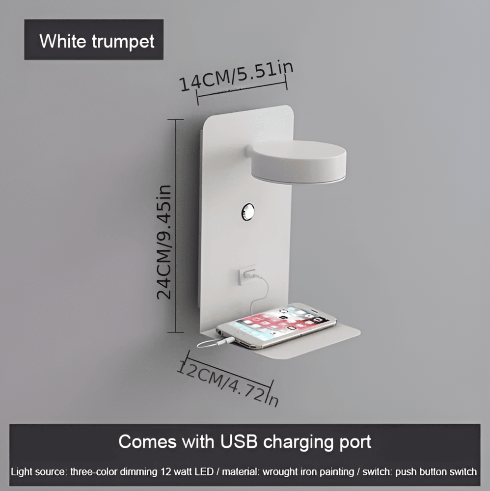 DualDelight – Lampe de Lit Réglable avec Étagère, USB & Installation au Choix