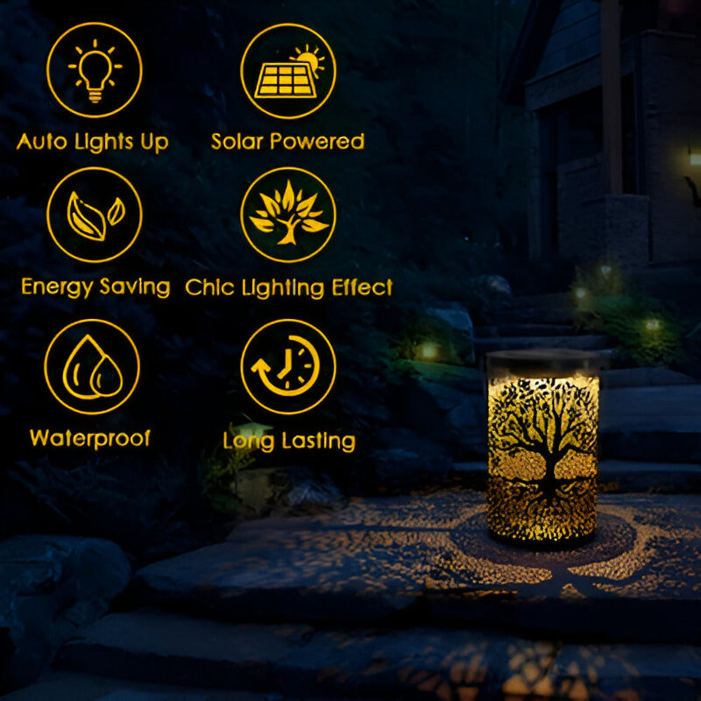 Lampe de jardin solaire LED avec design en bois – éclairage d'extérieur atmosphérique