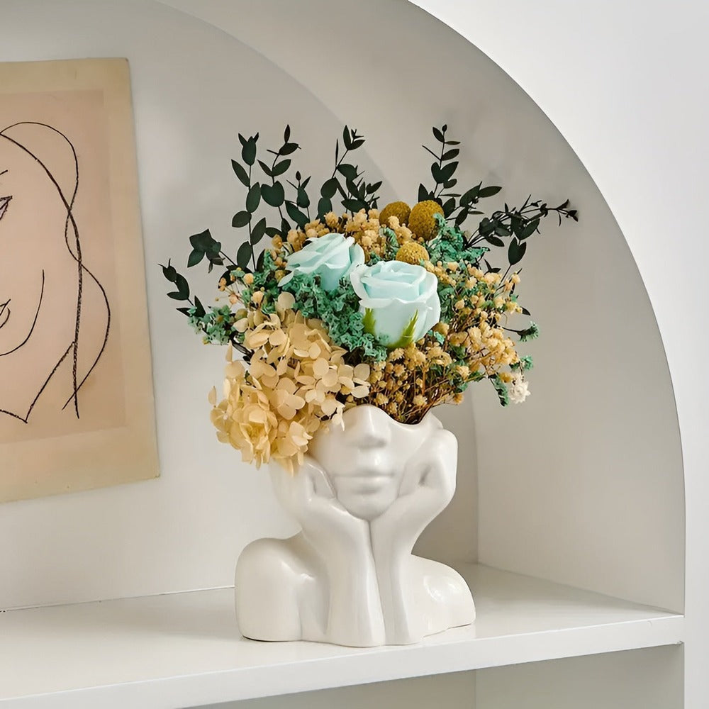 Vase FemmeFlora - Vase à Fleurs Expressive avec un Visage Humain