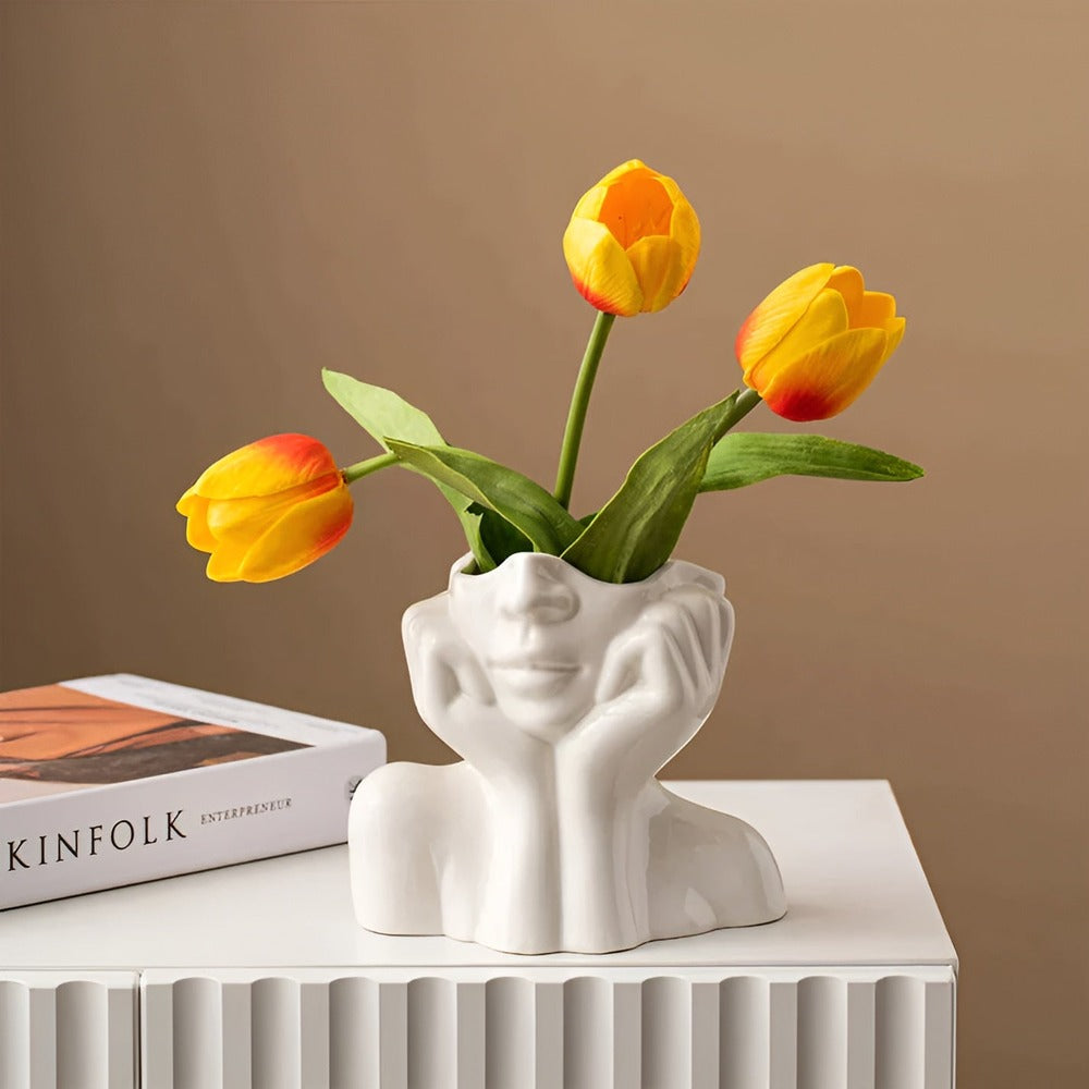 Vase FemmeFlora - Vase à Fleurs Expressive avec un Visage Humain