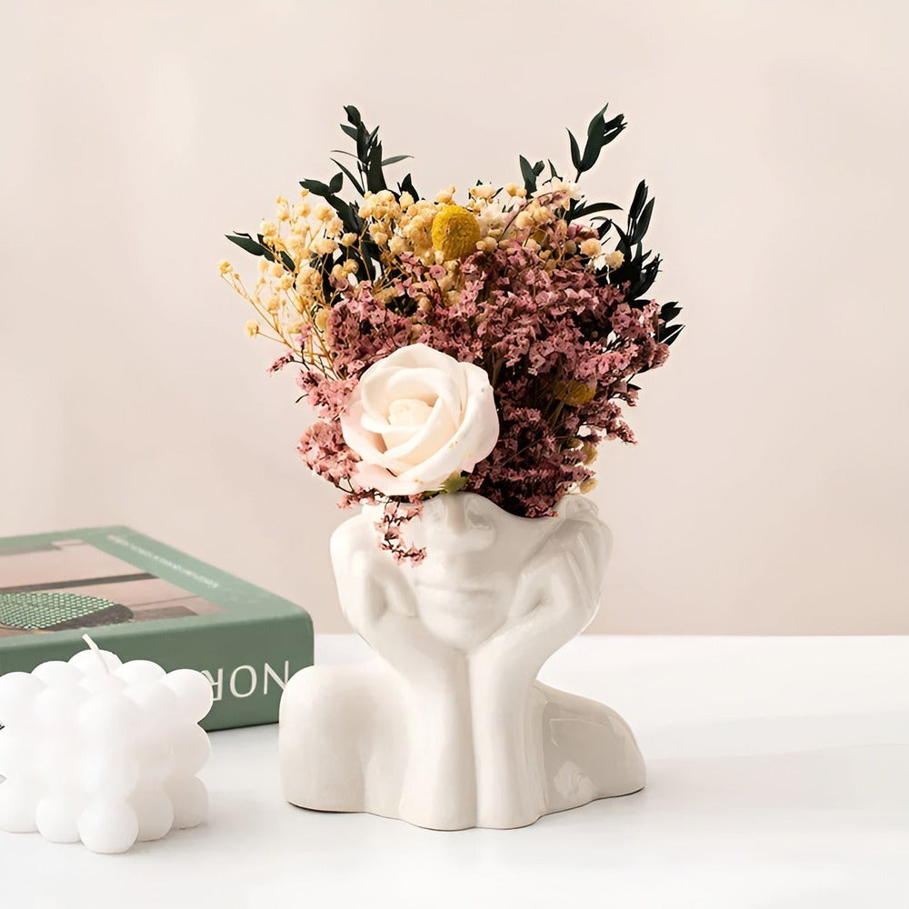Vase FemmeFlora - Vase à Fleurs Expressive avec un Visage Humain