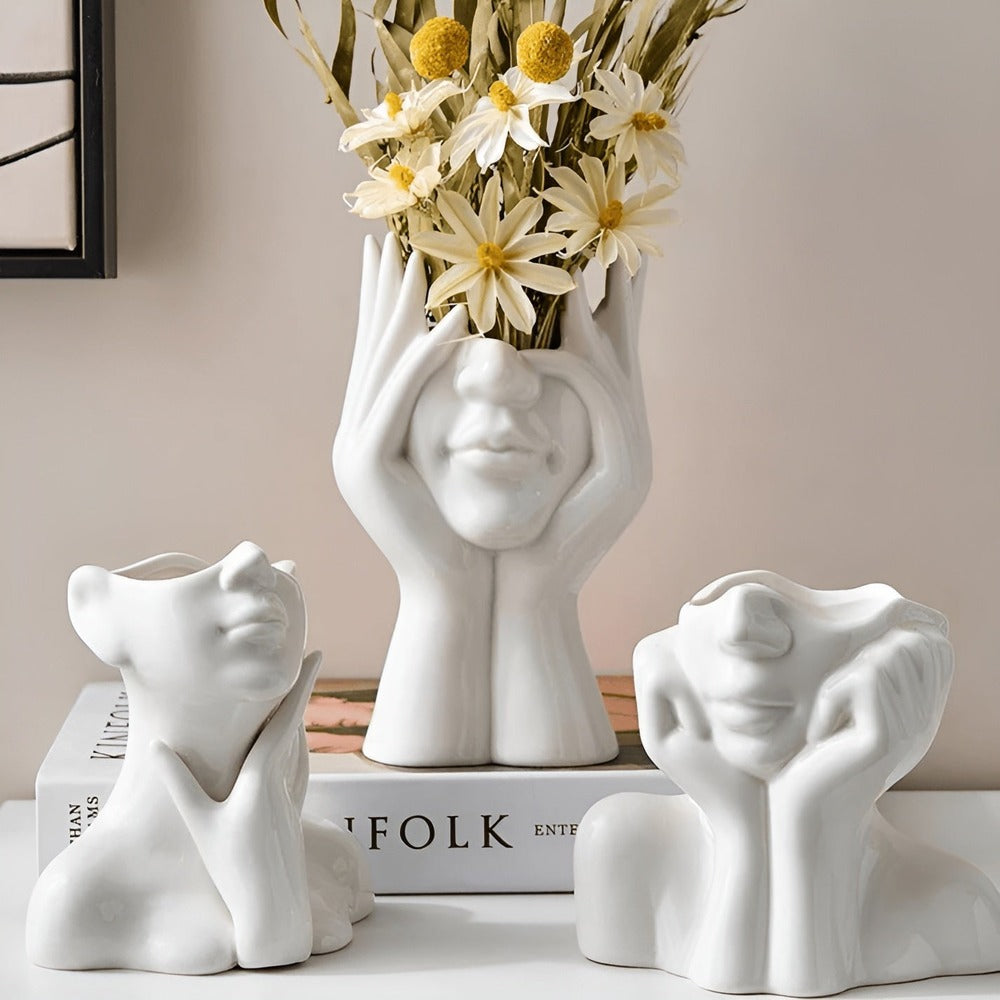 Vase FemmeFlora - Vase à Fleurs Expressive avec un Visage Humain