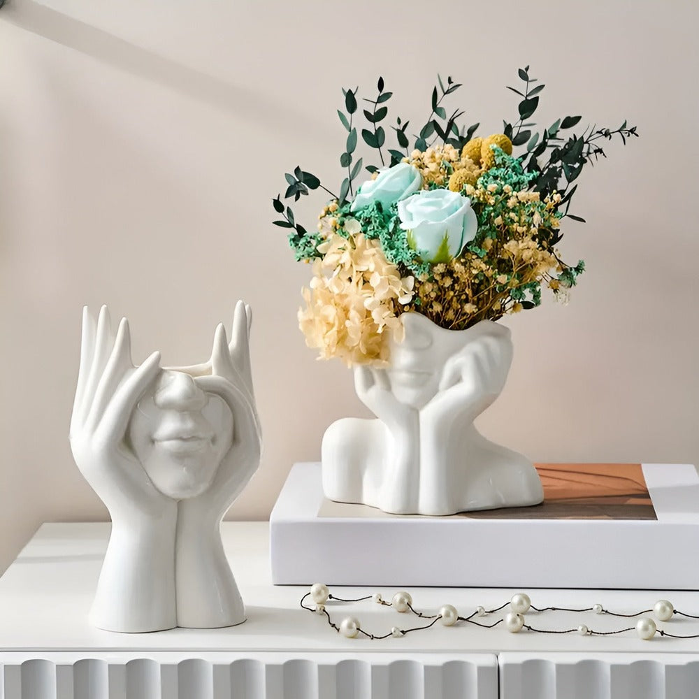 Vase FemmeFlora - Vase à Fleurs Expressive avec un Visage Humain