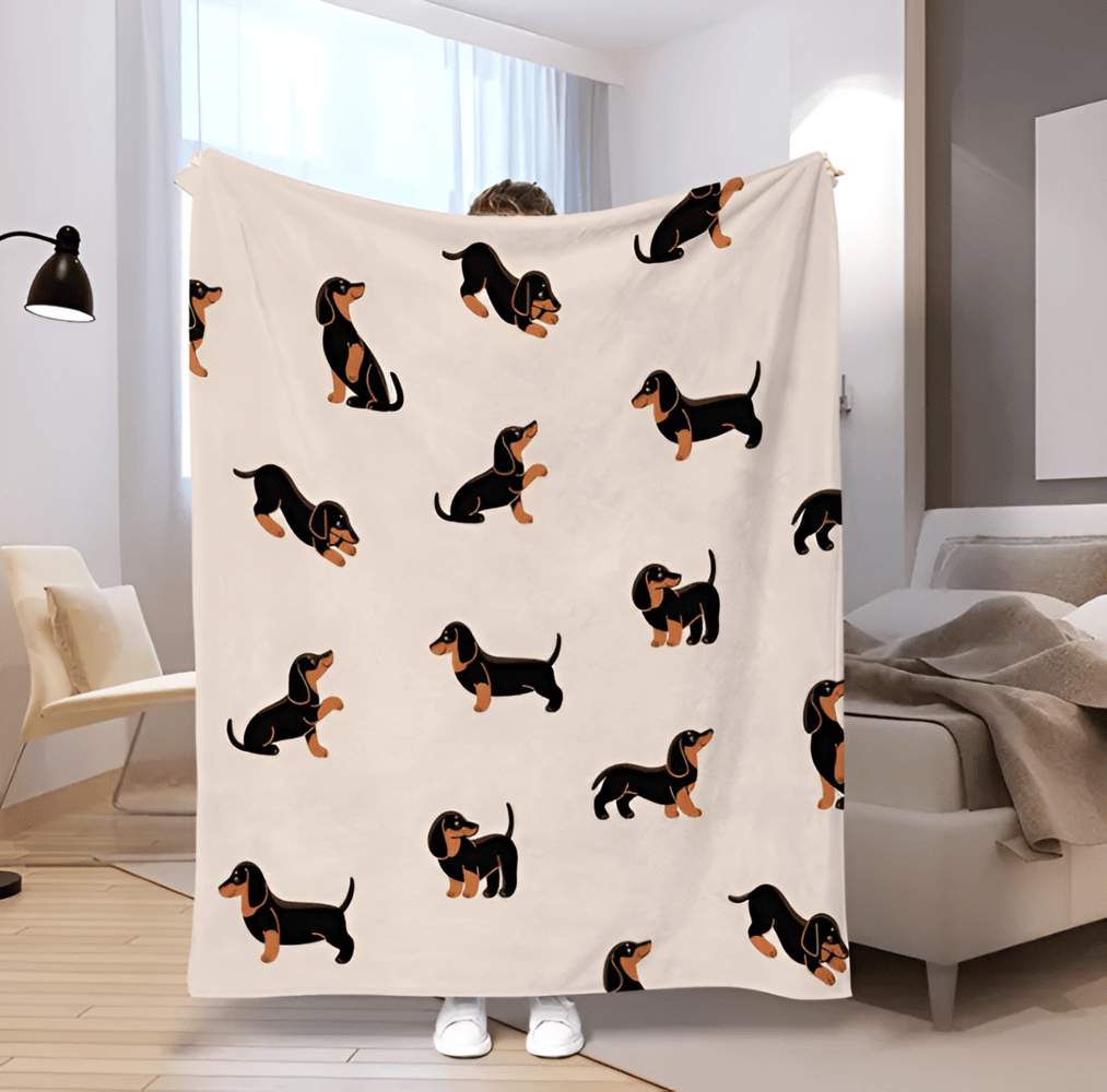 DachsiCozy Plaid – Doux Plaid en Fleece avec Motif de Teckel pour un Confort Toute l'Année
