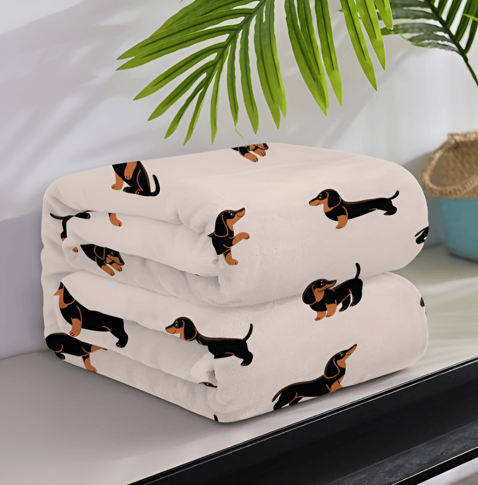 DachsiCozy Plaid – Doux Plaid en Fleece avec Motif de Teckel pour un Confort Toute l'Année