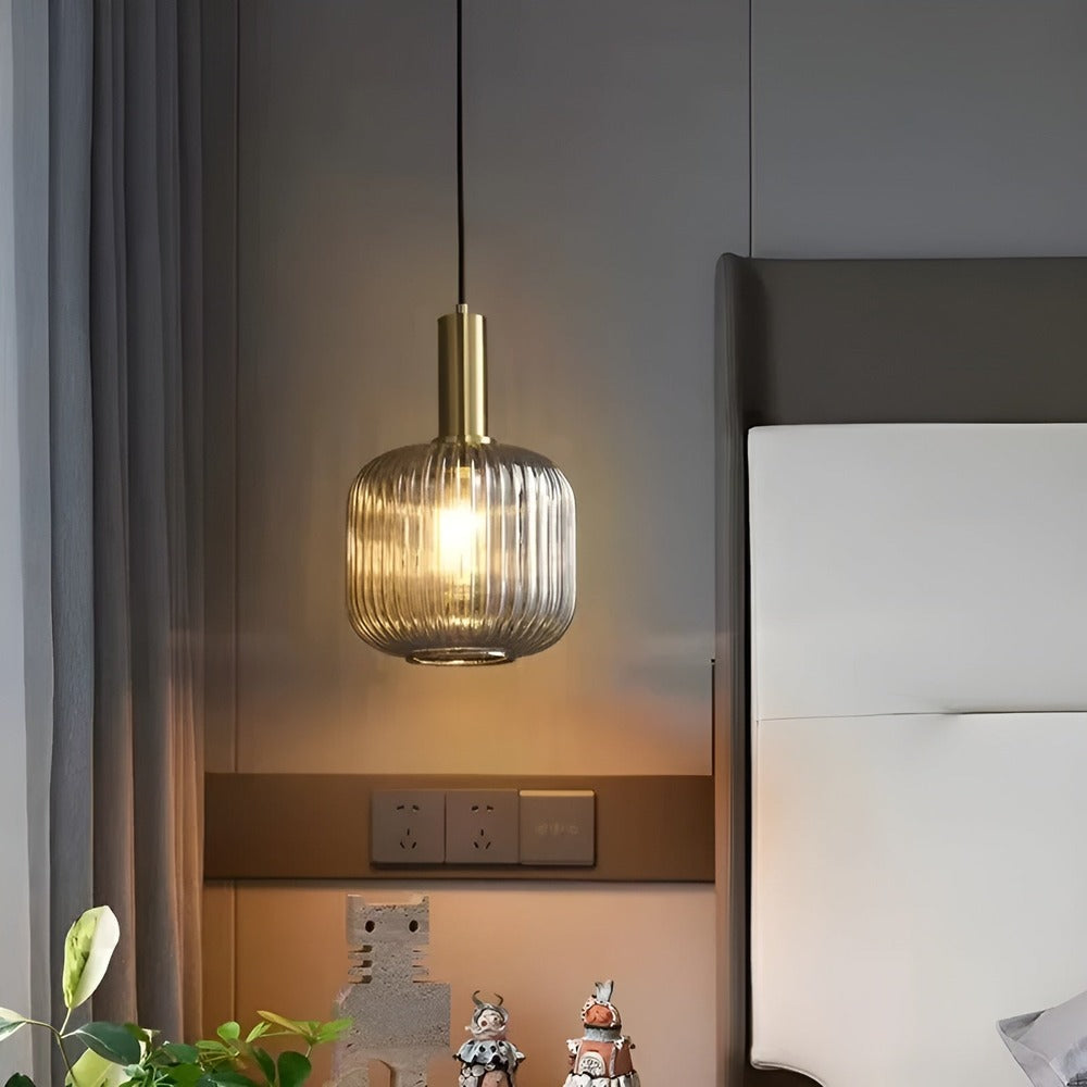 HuedRibbad Suspension - Lustre Rayé en Verre Vintage