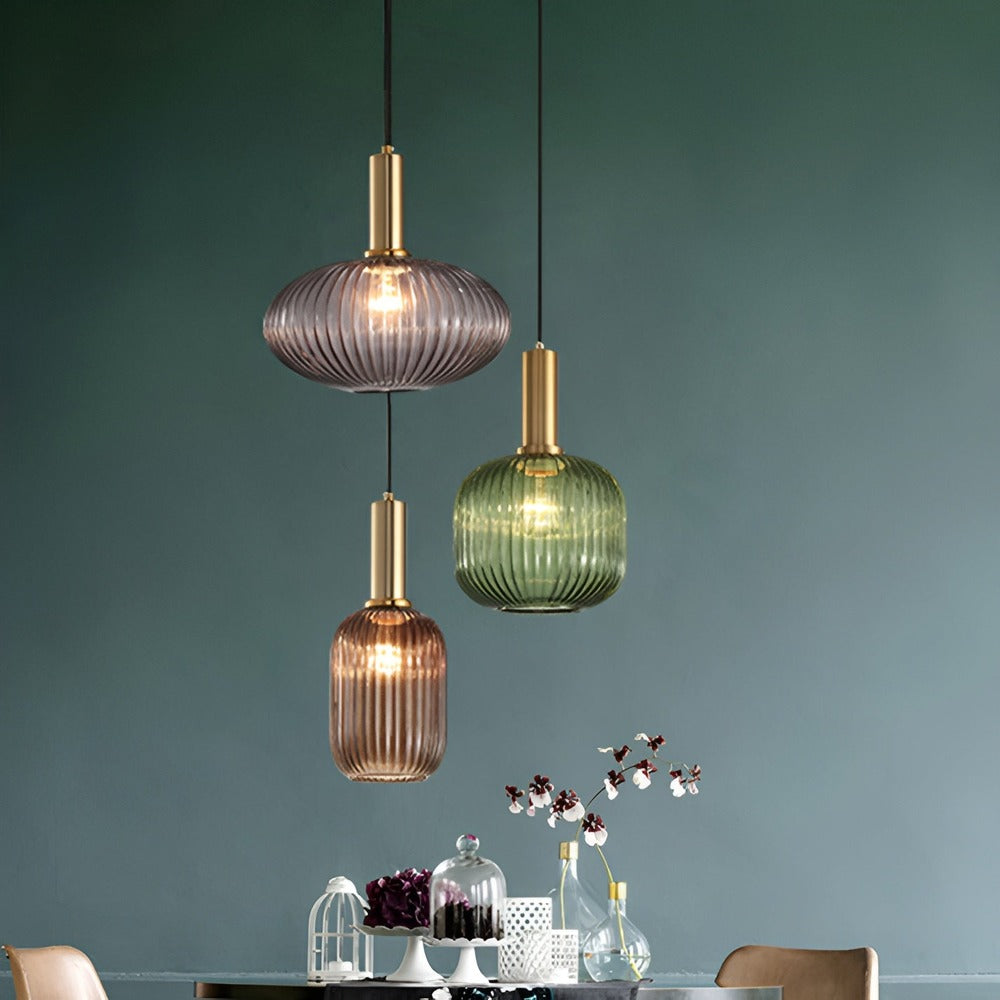 HuedRibbad Suspension - Lustre Rayé en Verre Vintage