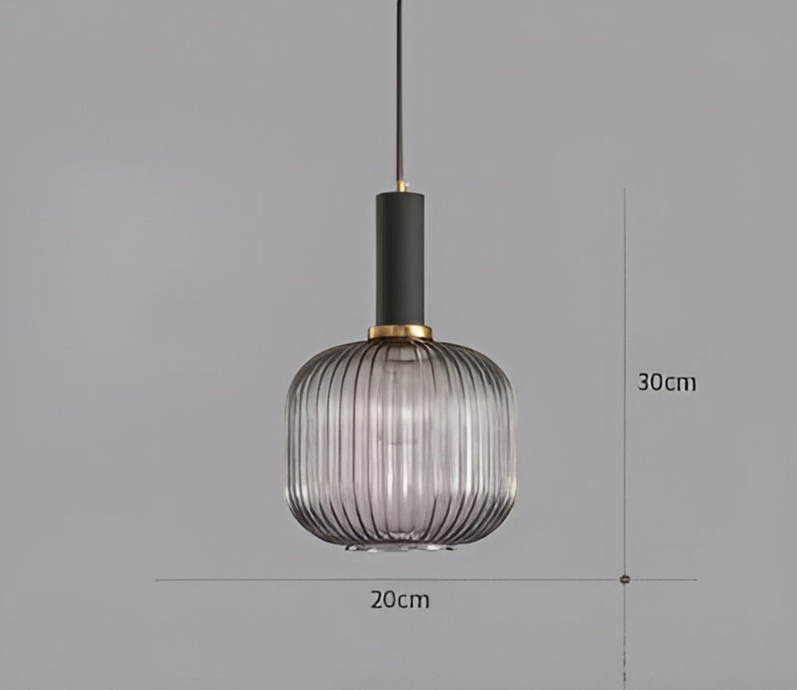 HuedRibbad Suspension - Lustre Rayé en Verre Vintage